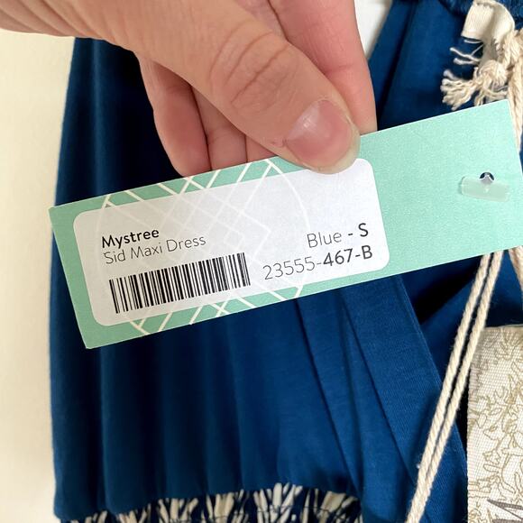 NWT Stitch Fix Mystree Sid Blue Diamond Surplice Neck Halter Slit Maxi Dress S - Picture 5 of 7